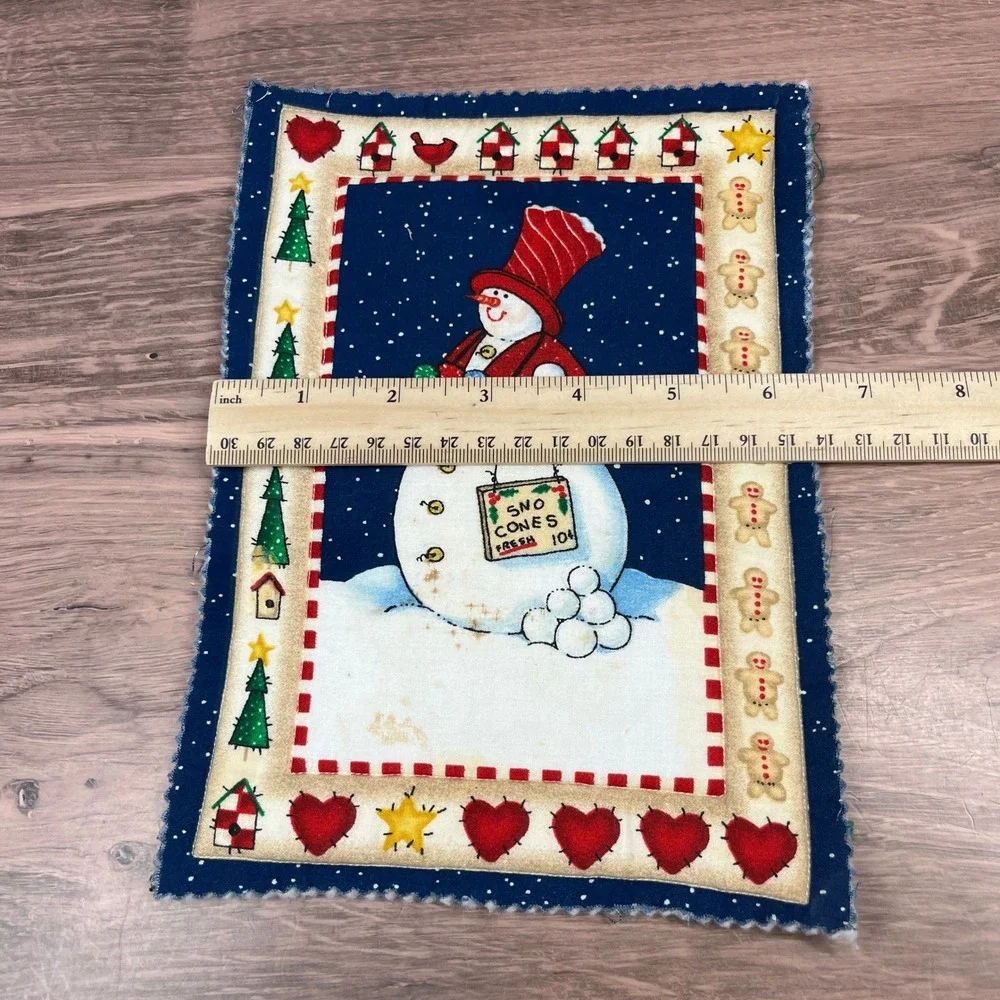 Handmade Trivet Potholder Set of 2Navy Snowman Folk Art Quilted Winter Holiday